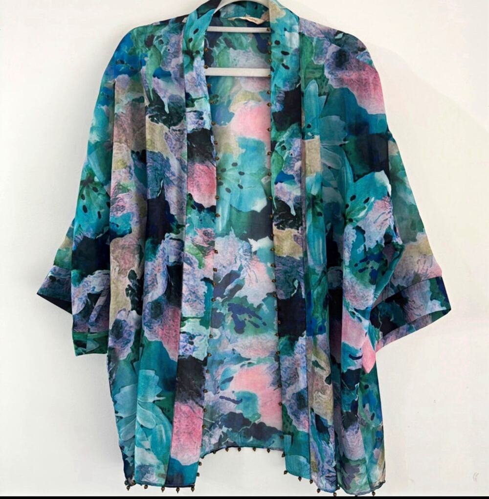 Soft Surroundings Sheer Chiffon Floral Kimono Topper One Size MPN 3EK14